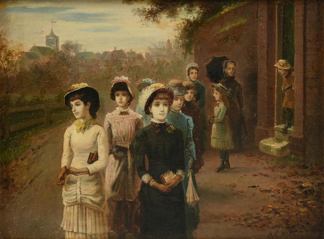 AMERICAN SCHOOL, A PAINTING, "School for Girls," (1 of 12)