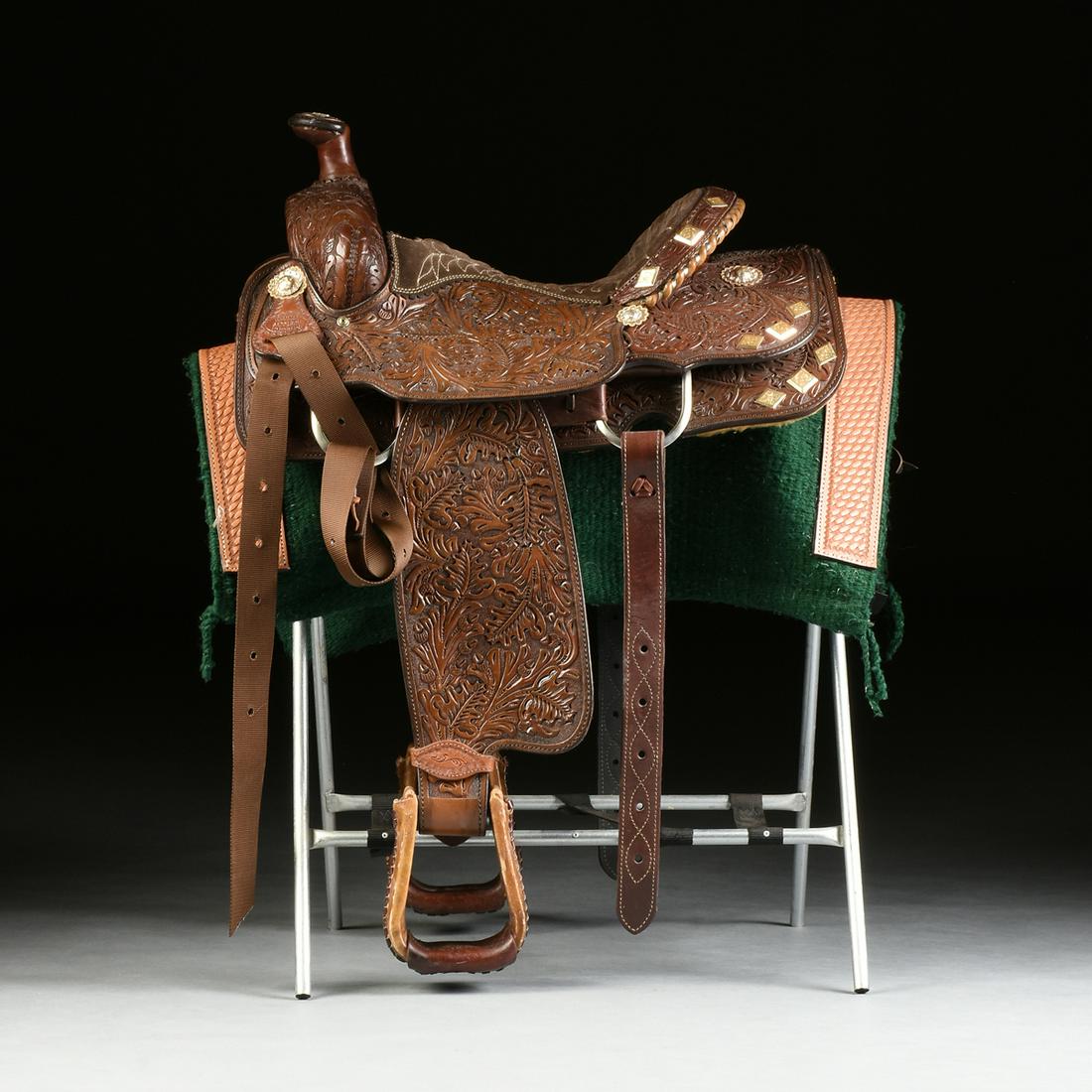 A TEXAN SILVERED METAL MOUNTED TOOLED LEATHER WESTERN (1 of 11)