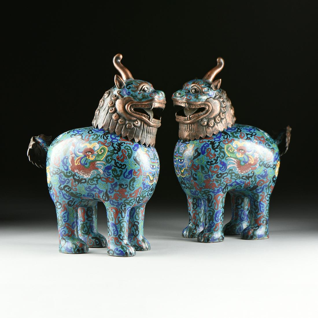 A PAIR OF VINTAGE ENAMEL CLOISONNÉ QILIN FORM INCENSE (1 of 12)