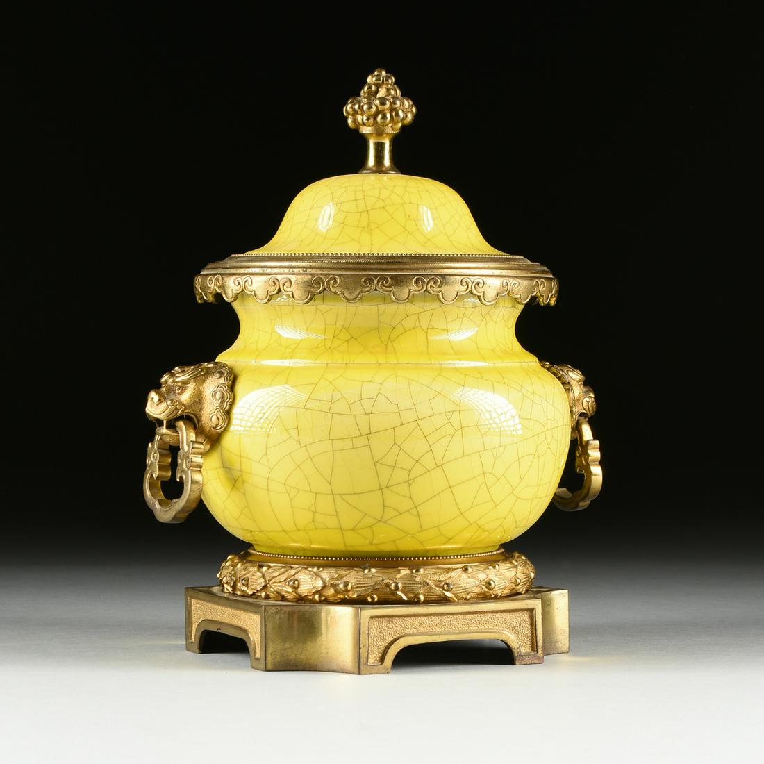 A FRENCH JAPONISME GILT BRONZE ORMOLU MOUNTED YELLOW (1 of 7)