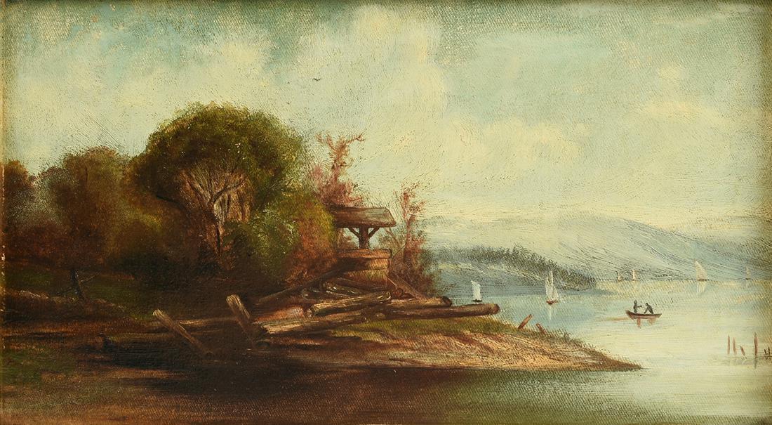 AMERICAN SCHOOL, A PAINTING, "Loggs on the Lakefront (1 of 9)