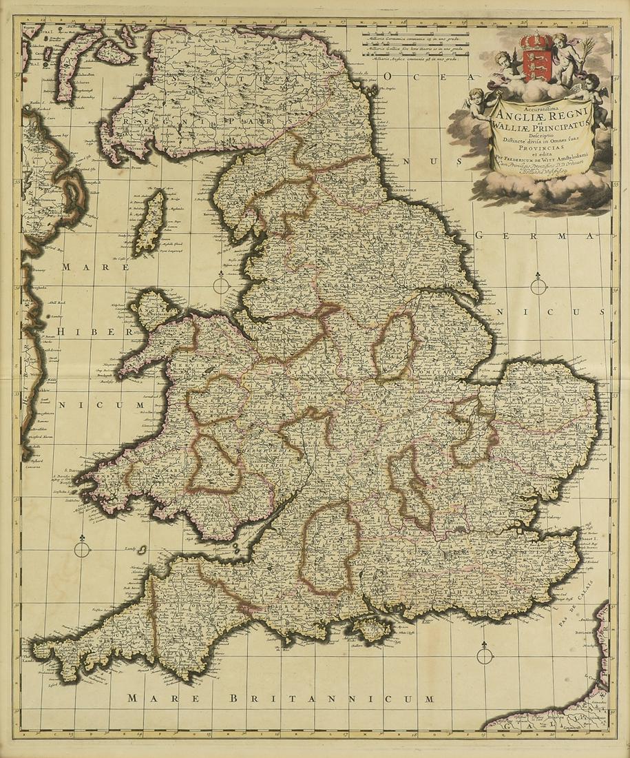 AN ANTIQUE MAP, "Accuratissima Angliæ Regni et Walliæ (1 of 8)