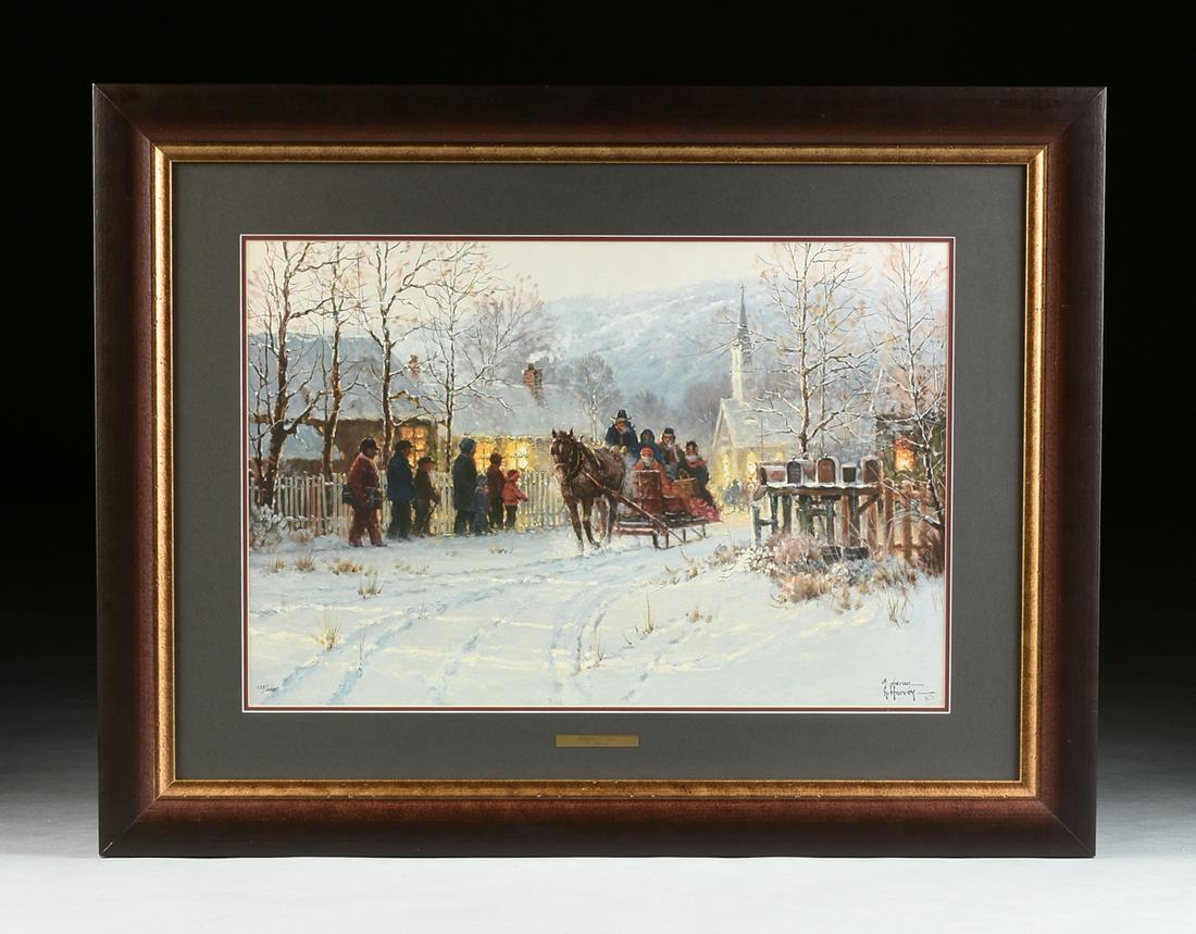 G. (GERALD HARVEY JONES) HARVEY (American/Texas: G. (GERALD HARVEY JONES) HARVEY (American/Texas 1933-2017) A PRINT, "Memories of Home," 1995, print on paper, signed L/R and numbered "175/250 AP" L/L, framed. 20" x 30" Note: Together with publisher'