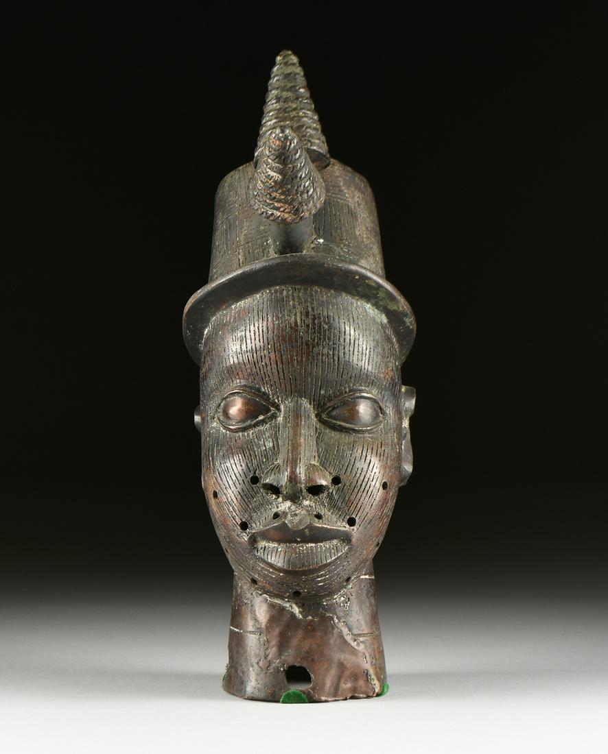 AN AFRICAN CAST COPPER ALLOY HEAD OF ONI, YORUBA, (1 of 9)