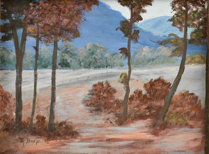 M. HOFF (American 20th Century) A PAINTING, "Arkansas: M. HOFF (American 20th Century) A PAINTING, "Arkansas Scene," acrylic on canvas, signed L/L, "M. Hoff," titled verso. 12" x 16"