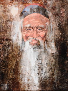 LAWRENCE HARRIS (American b. 1937) A PAINTING,: LAWRENCE HARRIS (American b. 1937) A PAINTING, "Portrait of Elderly Chinese Man," oil on masonite, signed L/L. 15 1/4" x 11 1/4".