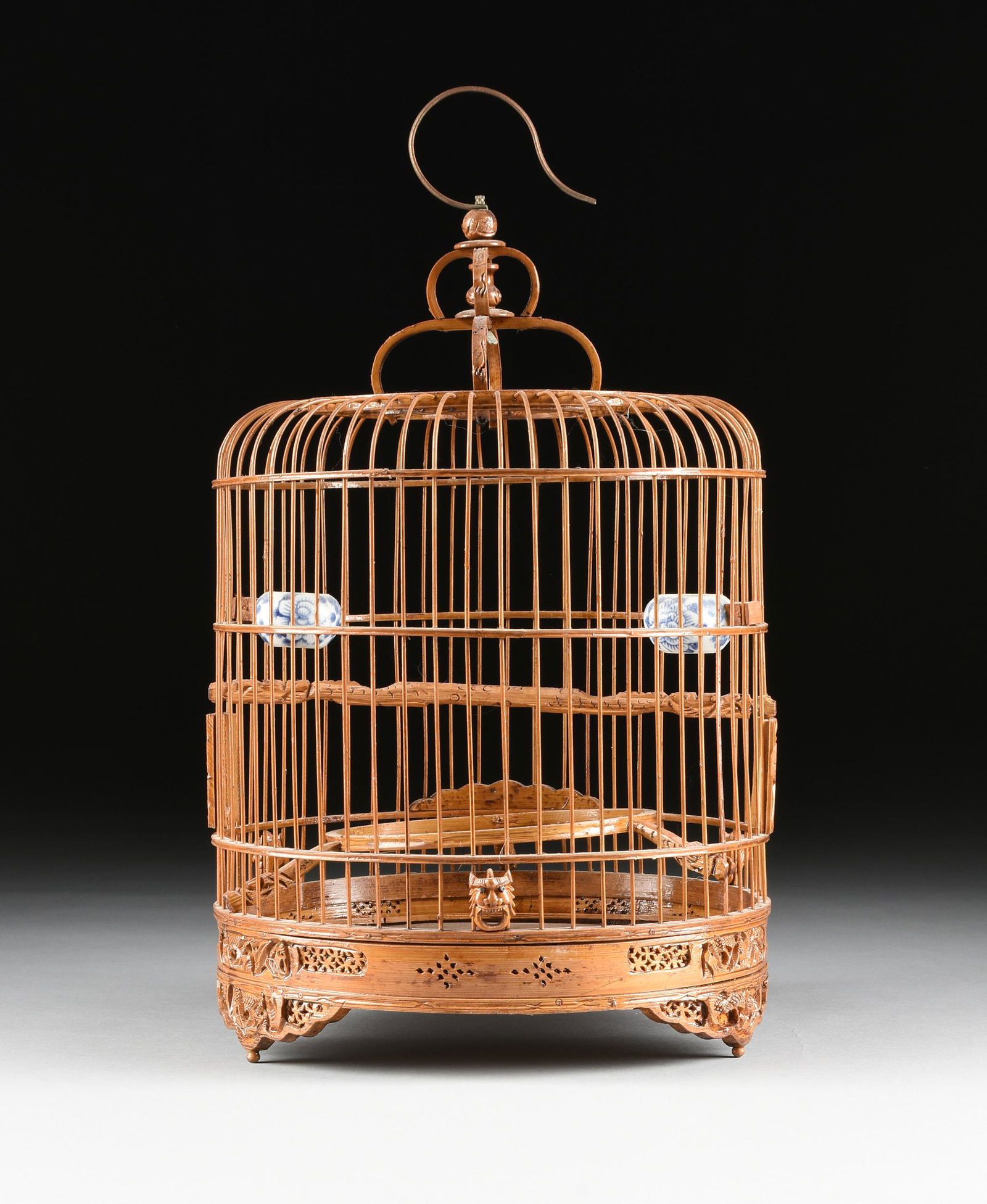 A CHINESE BAMBOO BIRD CAGE WITH BLUE AND WHITE (1 of 9)