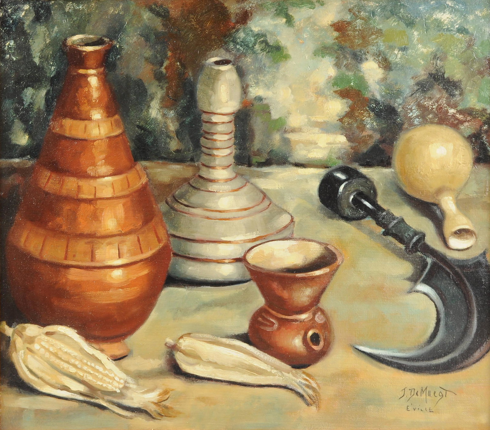 JOHAN MAEGT (French 1906-1987) A PAINTING, "Still: JOHAN MAEGT (French 1906-1987) A PAINTING, "Still Life," oil on panel, signed L/R. 37 1/2" x 41 1/2" Height: 37 1/4" Width: 41 1/2"