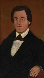 PRIOR-HAMBLIN SCHOOL (American 19th/20th Century) A: PRIOR-HAMBLIN SCHOOL (American 19th/20th Century) A PRIMITIVE PAINTING, "Portrait of a Young Gentleman," oil on canvas. 27 1/2" x 15 1/2"