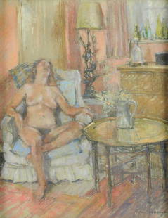 AMERICAN SCHOOL (20th Century) A PAINTING, "Seated: AMERICAN SCHOOL (20th Century) A PAINTING, "Seated Nude," pastel on paper, signed L/R. 18" x 14"