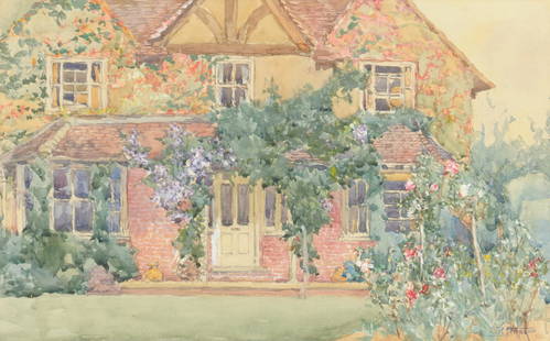 ENGLISH SCHOOL (19th/20th Century) A PAINTING, "English: ENGLISH SCHOOL (19th/20th Century) A PAINTING, "English Garden," watercolor on paper, signed L/R. 9 1/2" x 15"