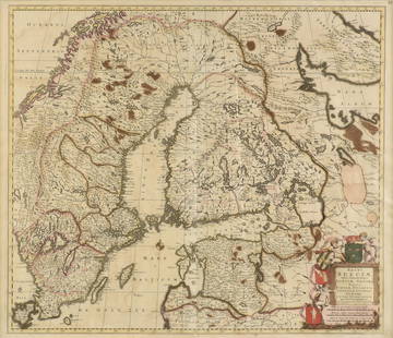 AN ANTIQUE MAP, "Regni Sueciæ Tabula Generalis, Divisia: AN ANTIQUE MAP, "Regni Sueciæ Tabula Generalis, Divisia in Sueciæ, Gotiæ, Regna Finniæ Ducatum, Lapponiam, Livoniam, Ingriam, Et en Omnes Fubiacentes Provincias, Per F. De Witt, Amsterdam, Cum