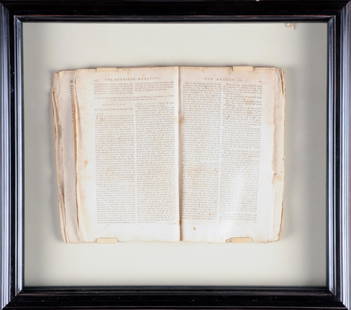 ANTIQUE HISTORICAL PRINTING OF LETTER FROM GEORGE: ANTIQUE HISTORICAL PRINTING OF LETTER FROM GEORGE WASHINGTON, "The European Magazine," August 1783, mounted open to pages 100-101, showing, "A Circular Letter from his Excellency George Washington,