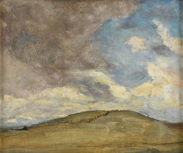 JACOBUS CORNELIS WIJNANDUS COSSAAR (Dutch 1874-1966) A: JACOBUS CORNELIS WIJNANDUS COSSAAR (Dutch 1874-1966) A PAINTING, "Stormy Clouds Approaching Hills in Landscape," watercolor on paper, signed L/R, "J. Cossaar." 16" x 18 1/2" Provenance: Property from