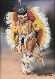 JAMES R. SPURLOCK (American/Texas 20th/21st Century) A: JAMES R. SPURLOCK (American/Texas 20th/21st Century) A DRAWING, "Blessing Dance," pastel on paper, signed L/R. 20" x 14" Provenance: Property belonging to Parmer and Aileen D. Freeman, Houston, Texas.