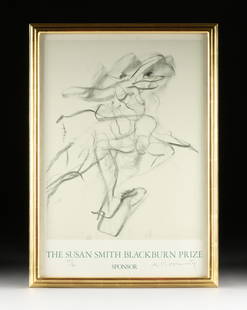 WILLEM DE KOONING (Dutch/American 1904-1997) A SIGNED: WILLEM DE KOONING (Dutch/American 1904-1997) A SIGNED PRINT, "The Susan Smith Blackburn Prize Poster, Sponsor," offset lithograph on paper, signed in pencil L/R, 55/60. 26 3/4" x 18 3/4"