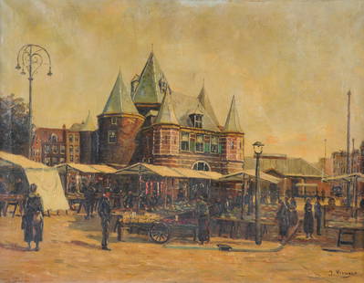 J. VERHOLT (20TH CENTURY) A PAINTING, "City Market,": J. VERHOLT (20TH CENTURY) A PAINTING, "City Market," acrylic on canvas, signed L/R. 20" x 25 1/2"