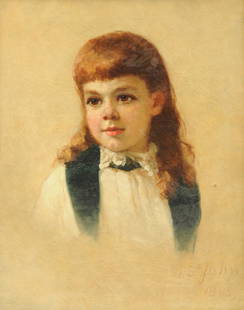 AMERICAN SCHOOL (19th/20th Century) "Portrait of A: AMERICAN SCHOOL (19th/20th Century) "Portrait of A Young Girl" oil on canvas, signed and dated 1885 L/R. 22" x 18"