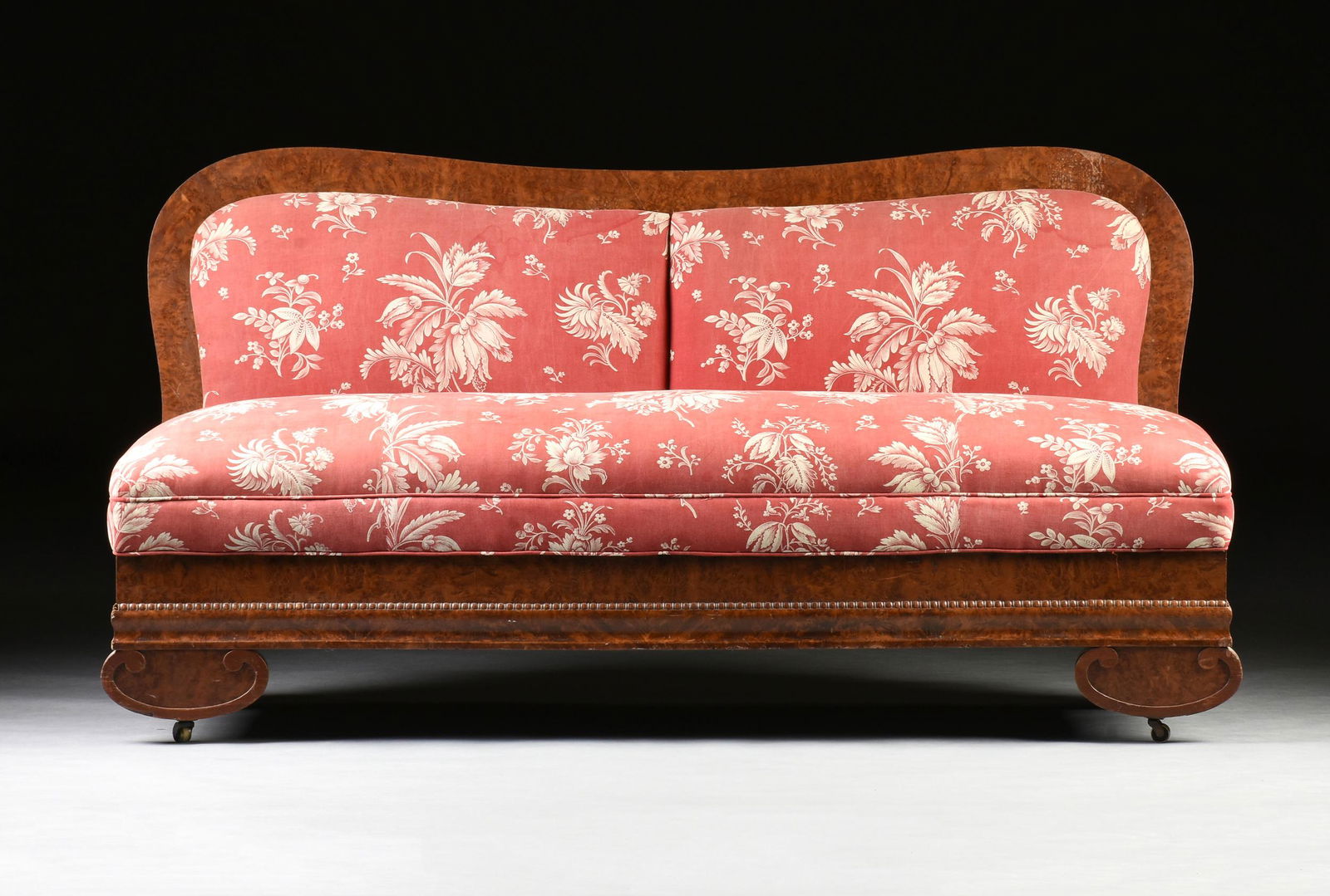 AN AMERICAN EMPIRE BURL WALNUT SOFA, CIRCA 1830, (1 of 7)