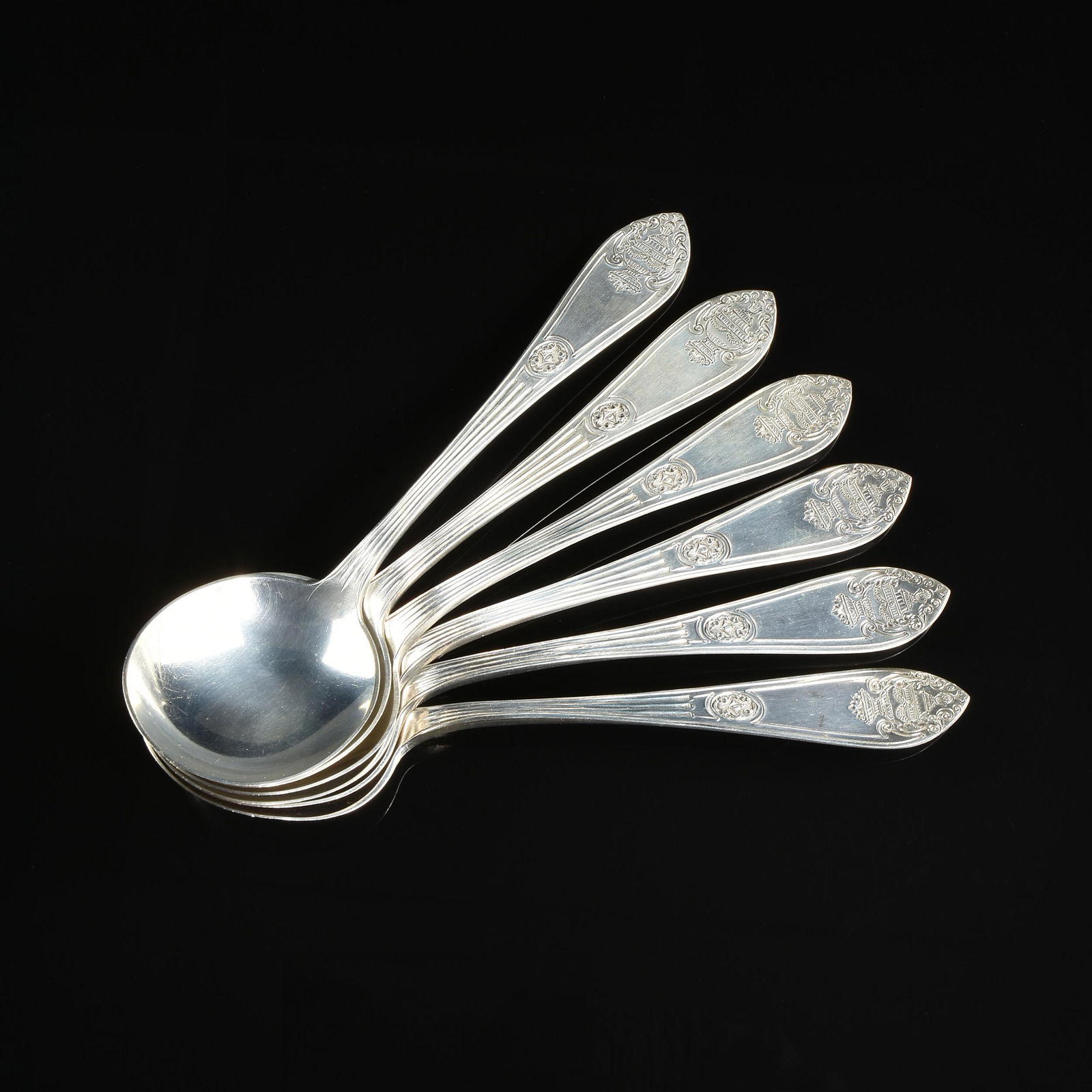 A SET OF TWELVE AMERICAN STERLING SILVER SOUP SPOONS, (1 of 4)
