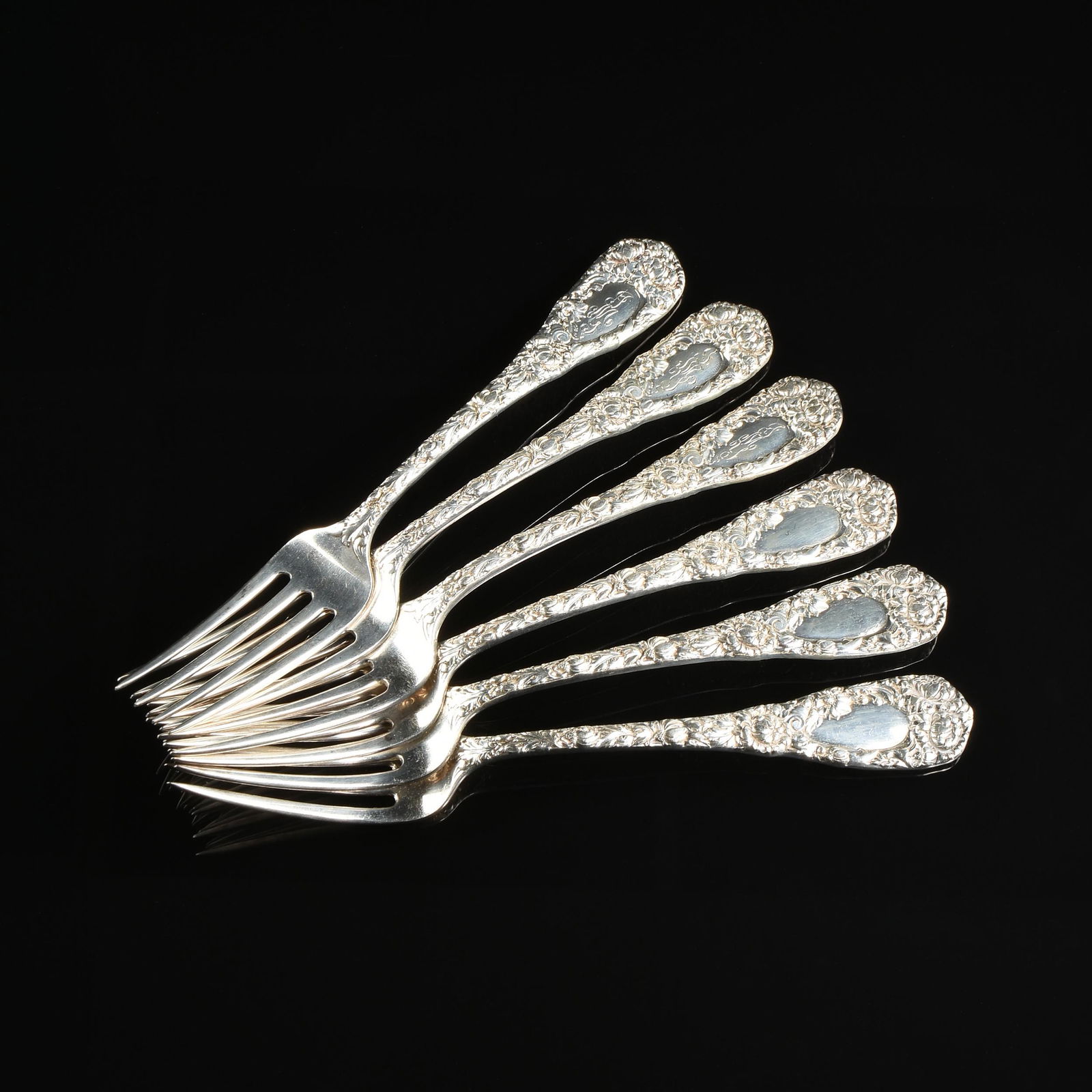 A SET OF TWELVE AMERICAN STERLING SILVER SALAD FORKS, (1 of 6)