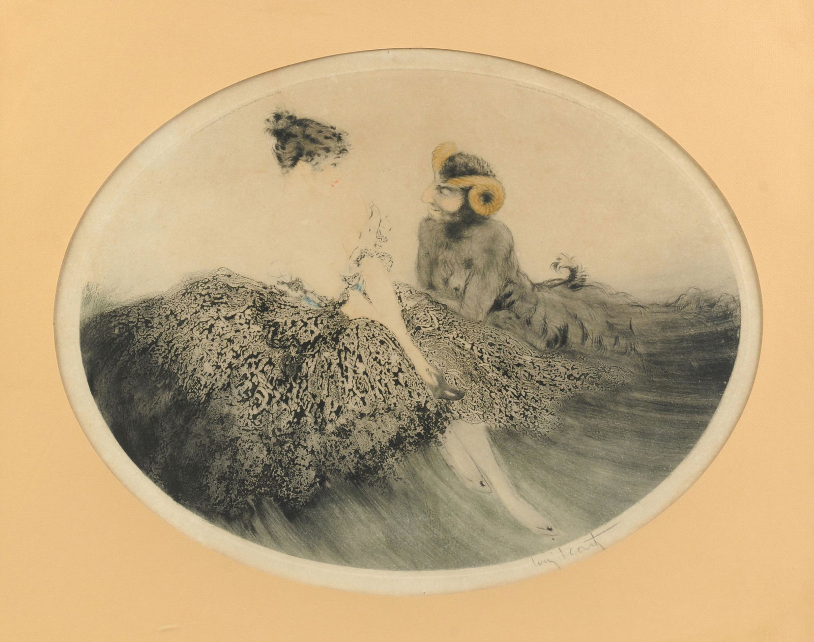 LOUIS ICART (French 1888-1950) AN ETCHING, "Woman with (1 of 9)