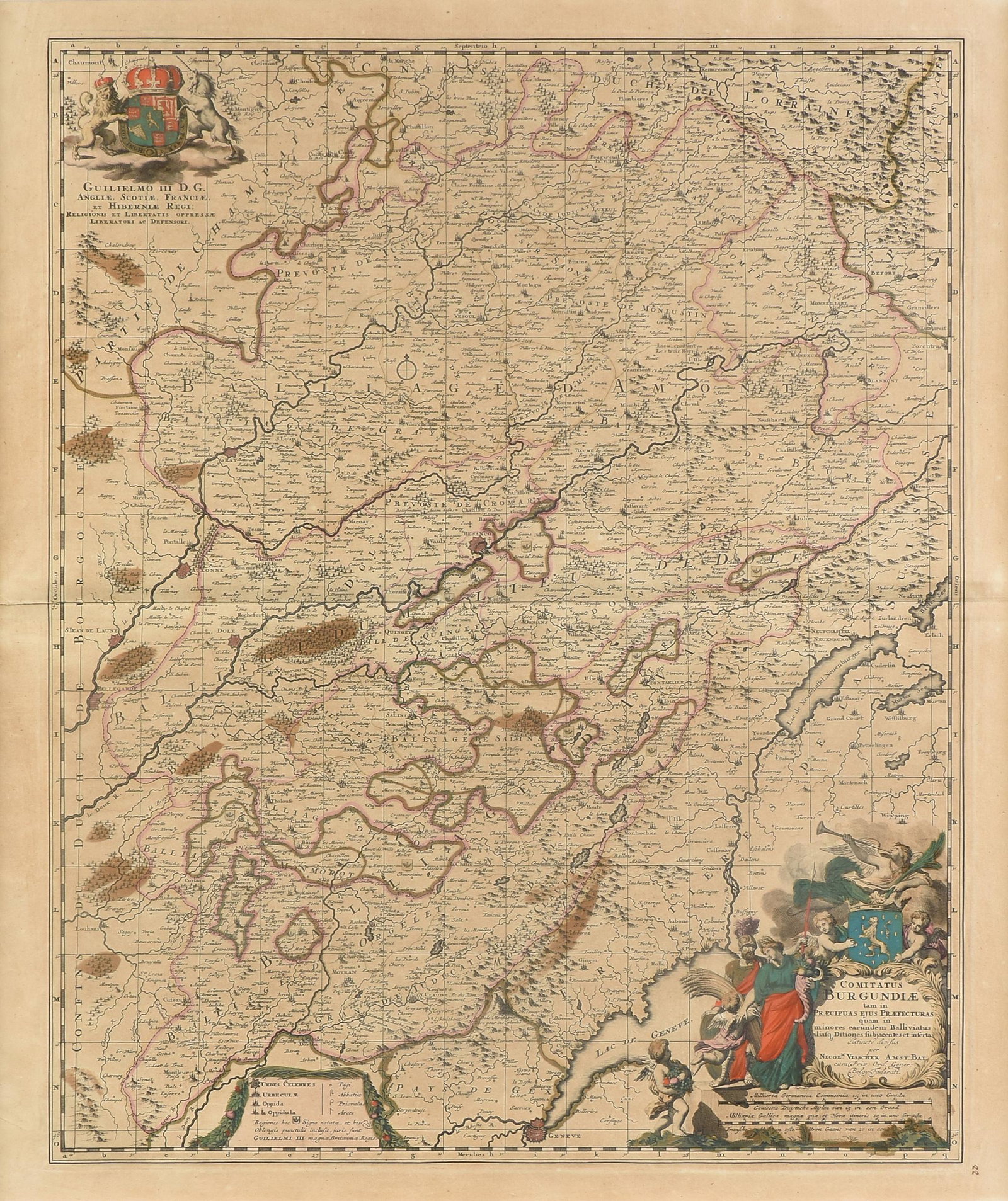 AN ANTIQUE WILLIAM III (1689-1702) MAP, "Comitatus (1 of 8)