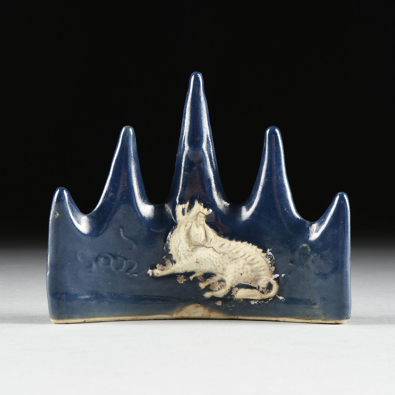 A CHINESE BLUE GLAZE WITH BISCUIT QILIN SCHOLAR'S (1 of 3)