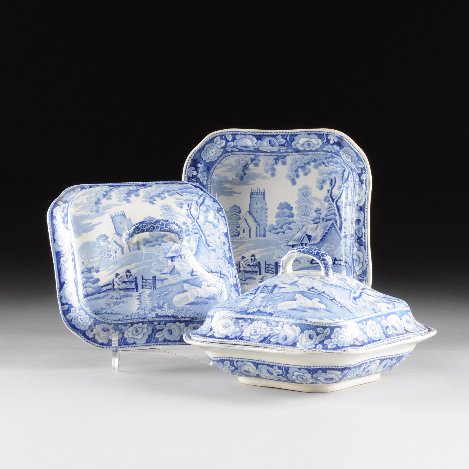 A PAIR OF STAFFORDSHIRE BLUE AND WHITE TRANSFER PRINT (1 of 9)