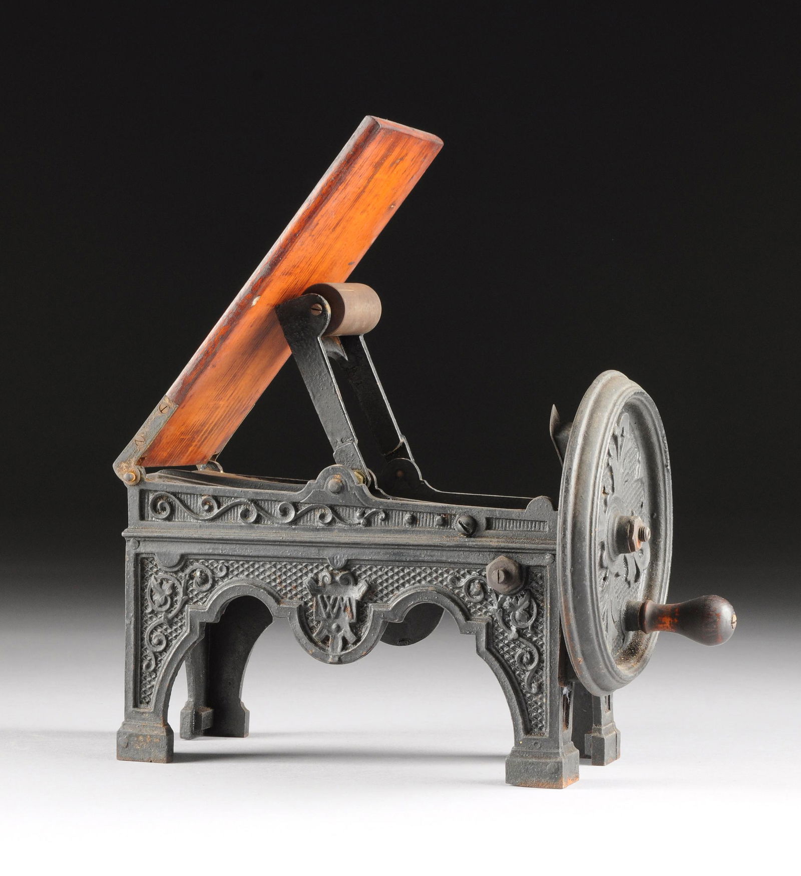 AN ANTIQUE GERMAN CAST IRON PASTA/TOBACCO CUTTER, (1 of 12)