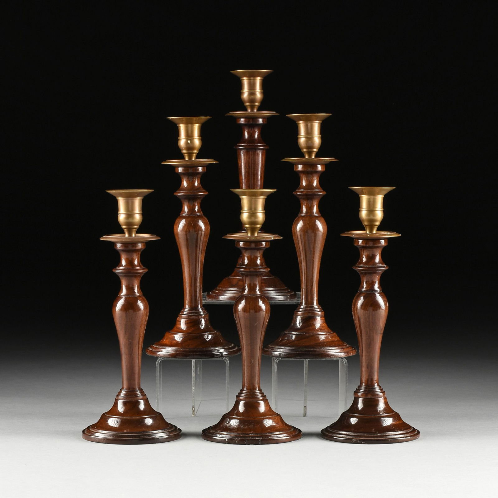 A SET OF SIX ARTERIORS "HOME" BRASS MOUNTED AND TURNED (1 of 5)