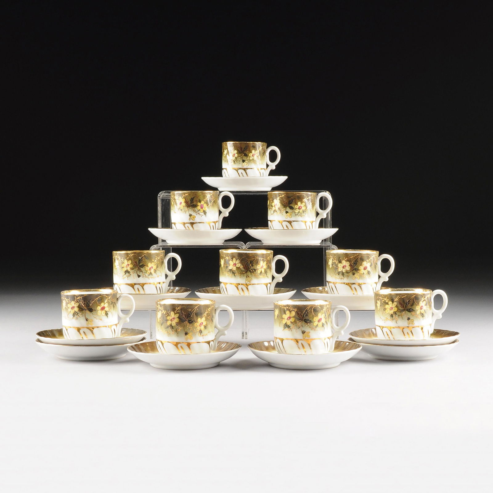 A SET OF TEN VICTORIAN PARCEL GILT AND PAINTED (1 of 5)