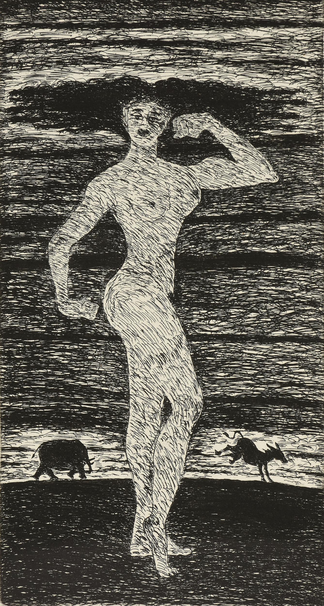 DEREK BOSHIER (British b. 1937) A PRINT, "The Idealist:: DEREK BOSHIER (British b. 1937) A PRINT, "The Idealist: A Future Politician," 1982, lithograph on paper, signed and dated in margin in pencil L/R, "DB 1982," marked L/L T/P. image: 8 3/4" x 4 1/2" fra