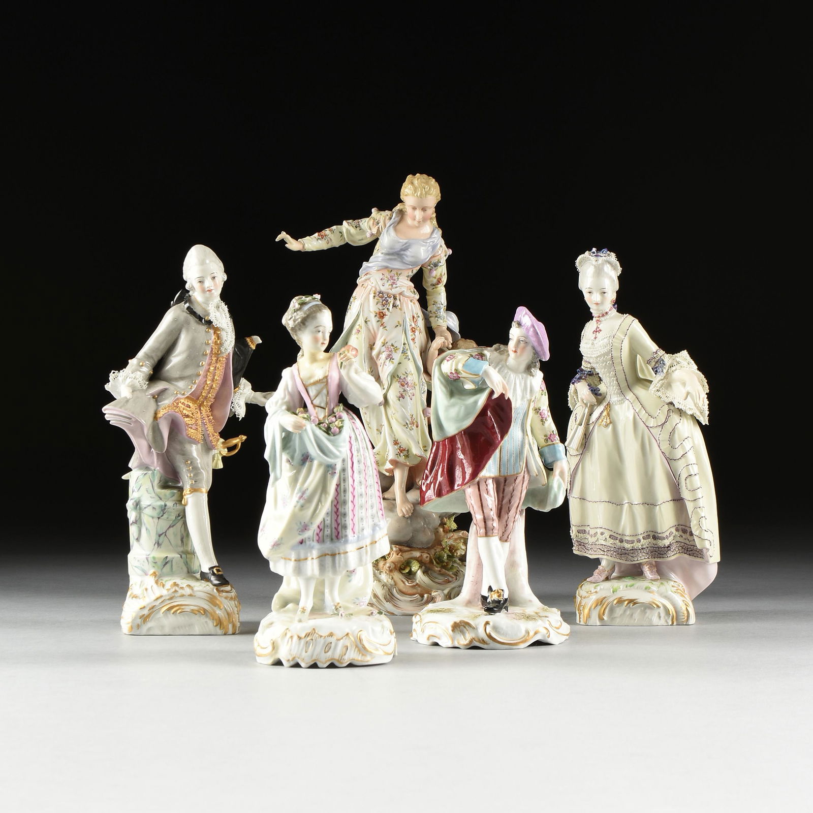 A GROUP OF FIVE FRENCH AND GERMAN PORCELAIN FIGURES, (1 of 18)