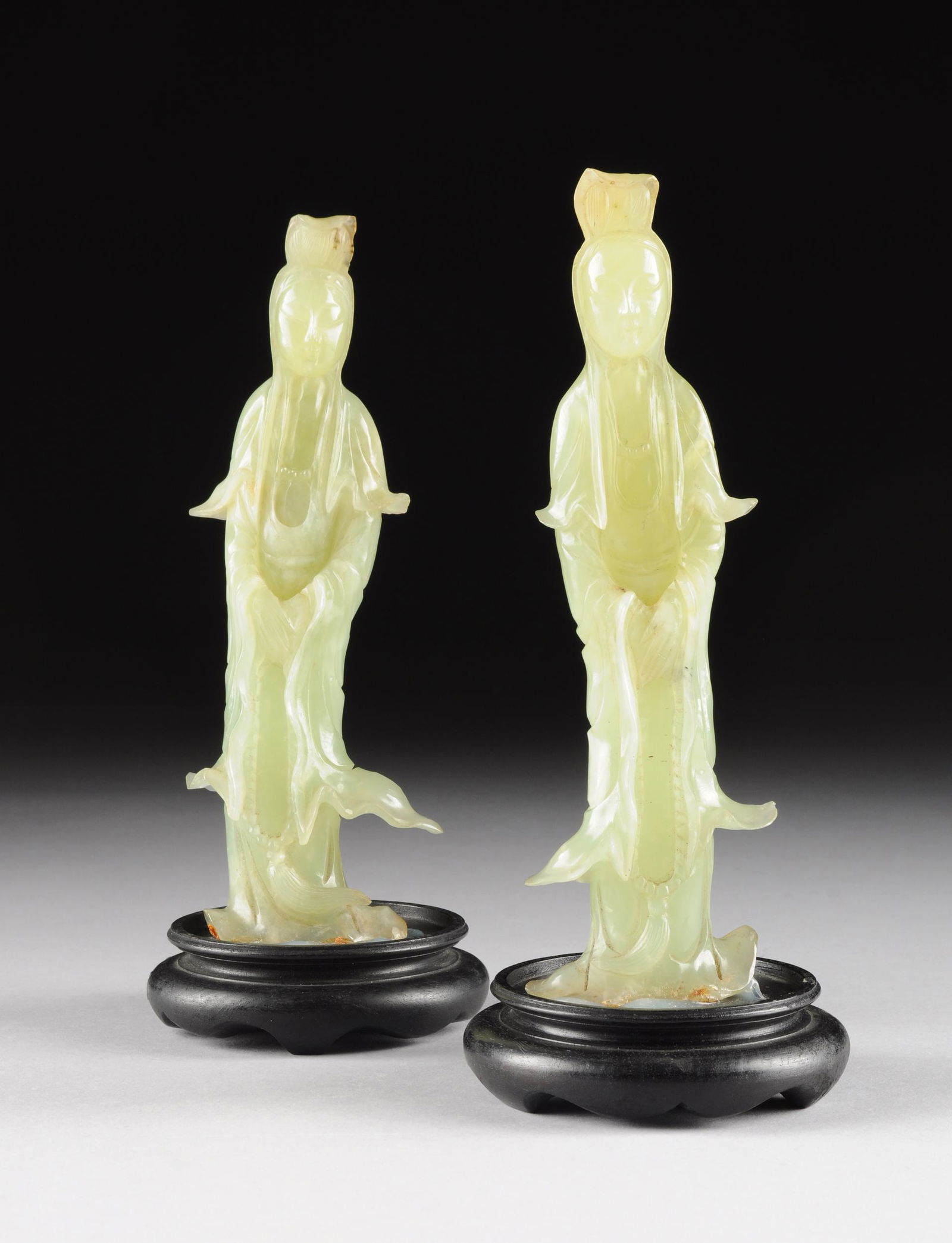 A PAIR OF CHINESE CARVED JADE FIGURES OF GUANYIN, 20TH (1 of 10)