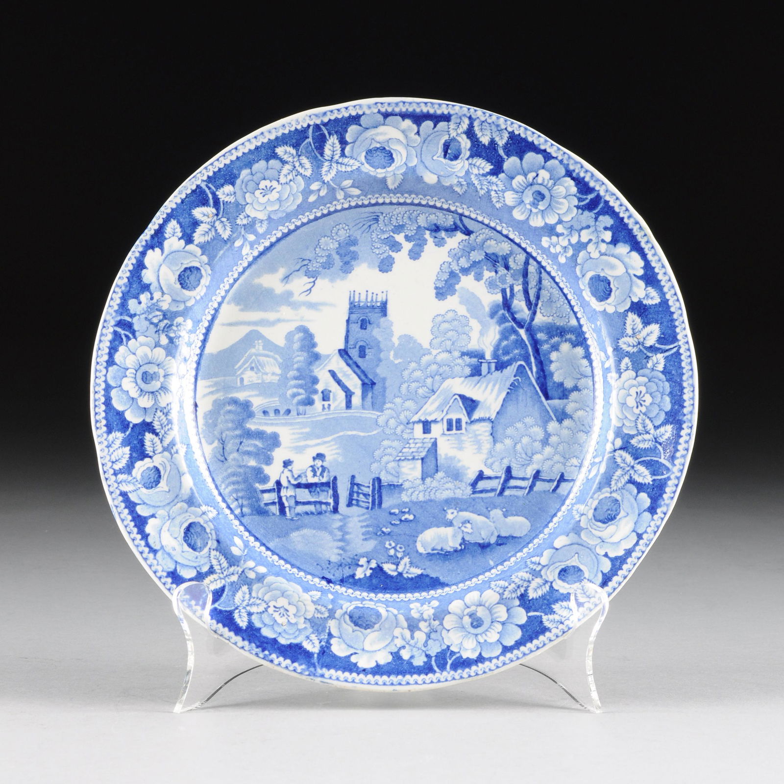 A SET OF EIGHT STAFFORDSHIRE BLUE AND WHITE TRANSFER (1 of 6)
