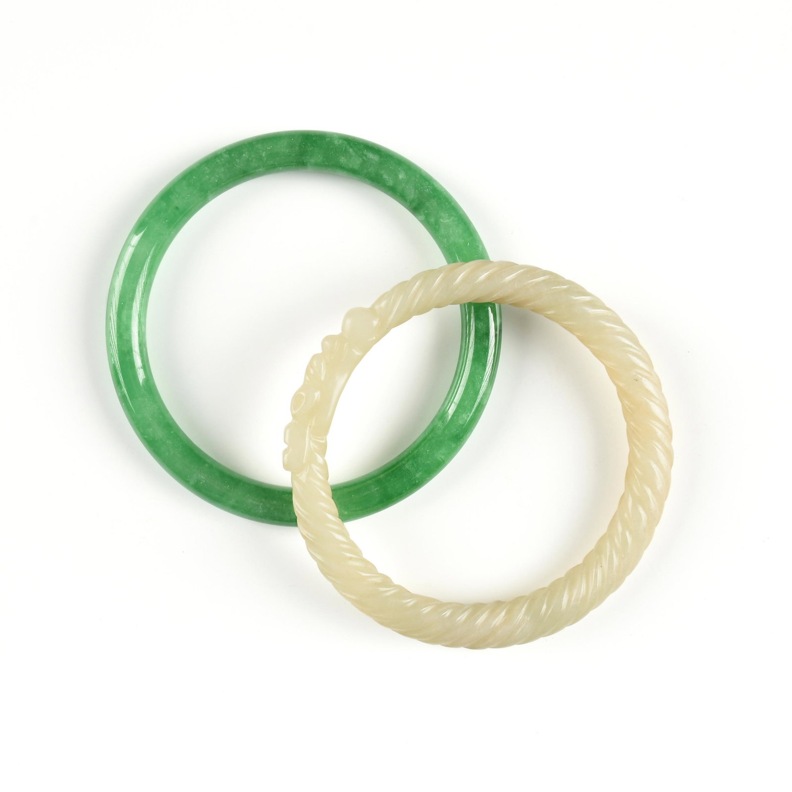 TWO CHINESE GREEN AND WHITE JADE BANGLES, 19TH/20TH (1 of 1)