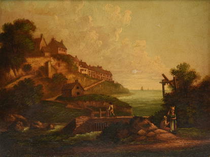 PAUL SANDBY R.A. (English 1731-1809) A PAINTING,: PAUL SANDBY R.A. (English 1731-1809) A PAINTING, "Porthleven, Cornwall" oil on board, signed L/R, "P. Sandby." 9 1/2" X 12 1/2"