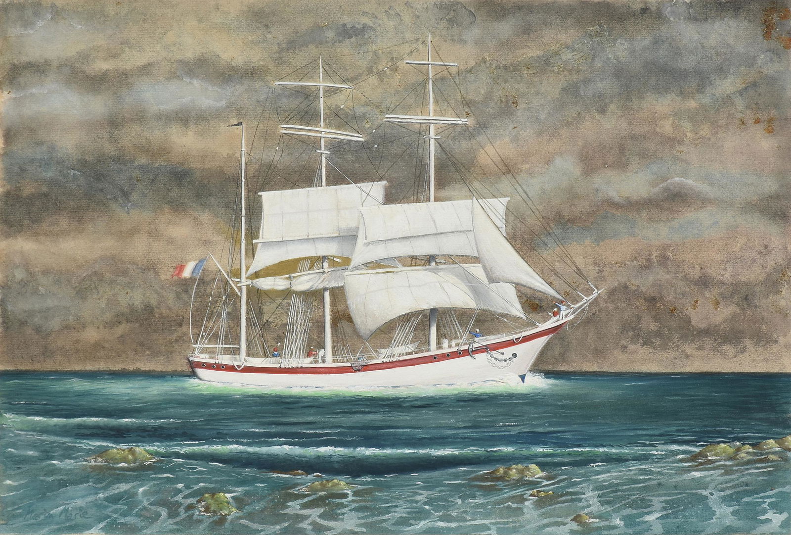 MARIN MARIE (French 1901-1987) A PAINTING, "THREE MASTS (1 of 11)