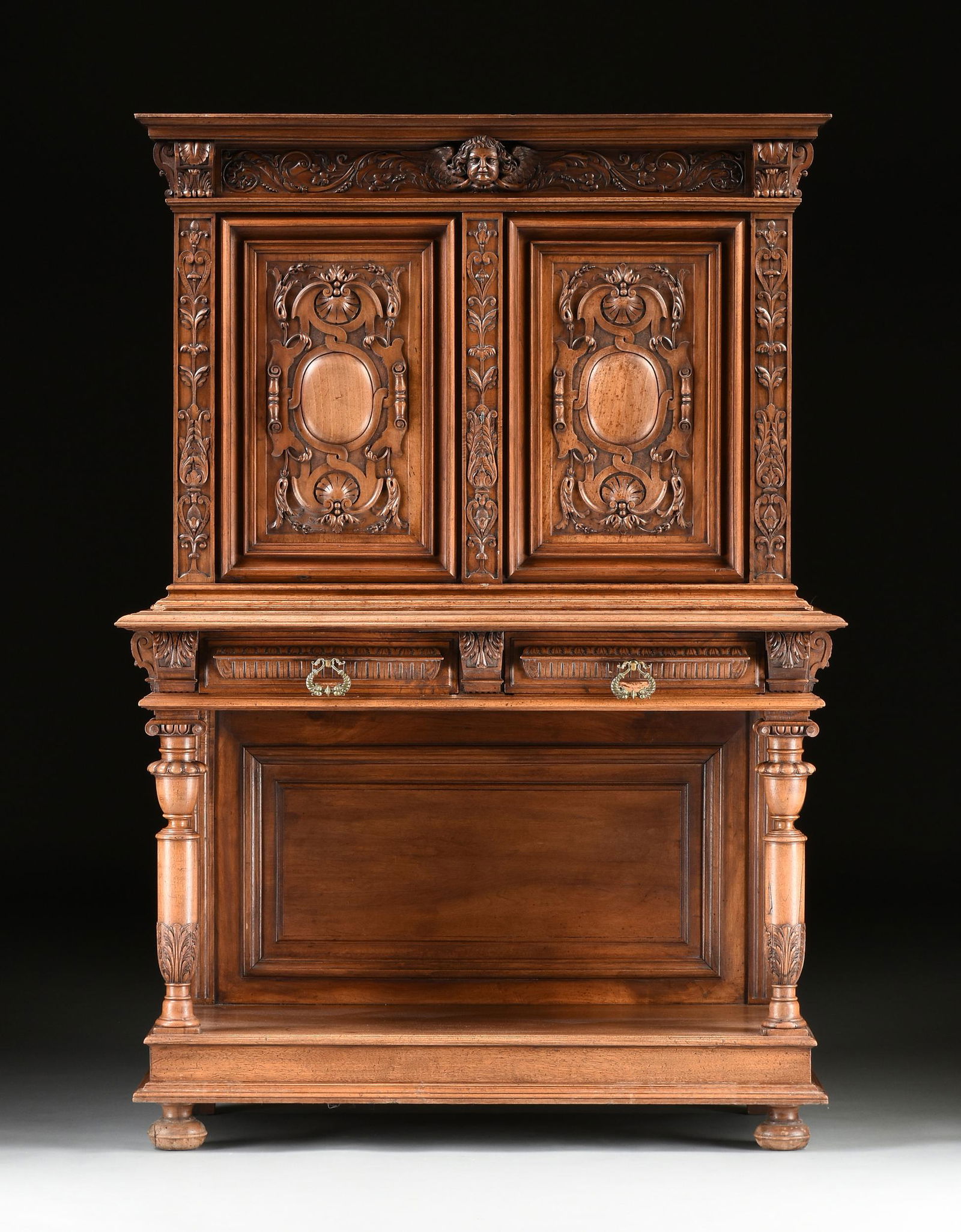 AN ITALIAN RENAISSANCE REVIVAL WALNUT CABINET ON STAND, (1 of 13)