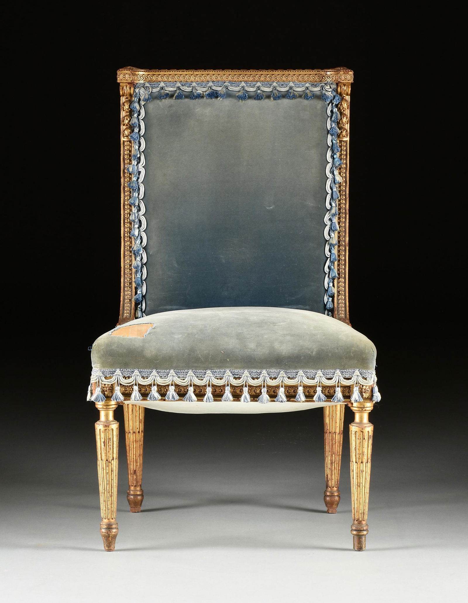 A LOUIS XVI STYLE BLUE VELVET UPHOLSTERED AND CARVED (1 of 7)