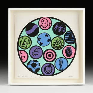 DEREK BOSHIER (English b. 1937) A PRINT, "Bad News,": DEREK BOSHIER (English b. 1937) A PRINT, "Bad News," 2000, color silkscreen on paper, signed L/R in pencil in monogram "D.B" and dated, marked artist proof and dedicated in pencil in margin L/L, "A.P.