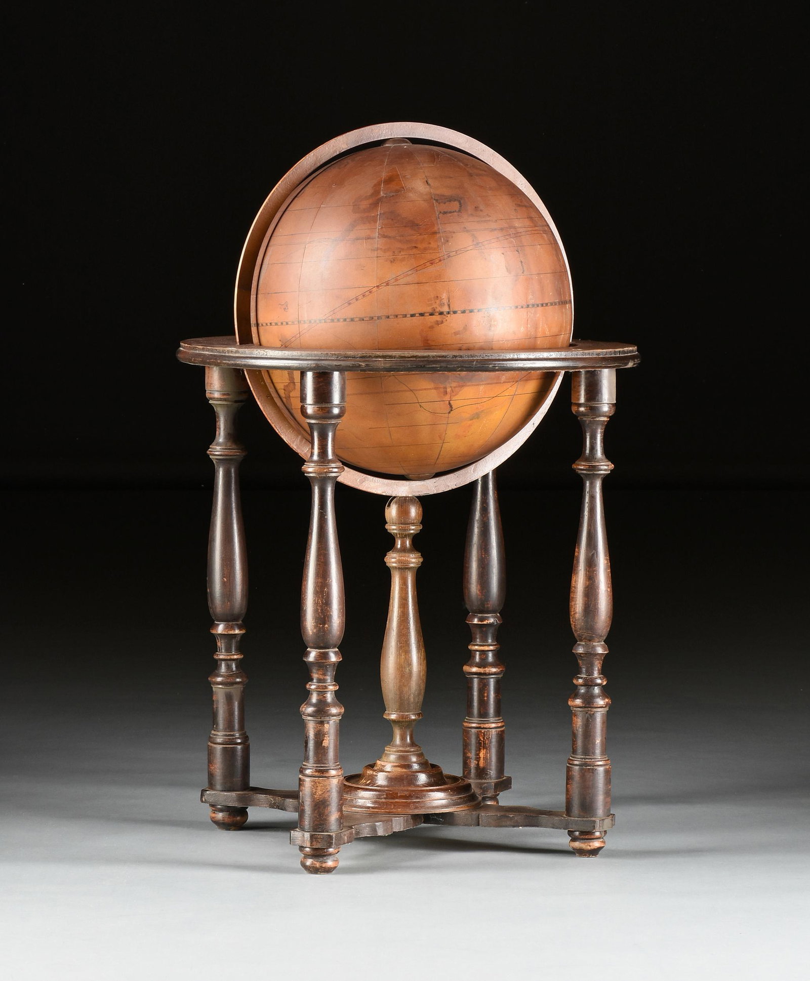 A VINTAGE BLANK CARTOGRAPHER'S GLOBE ON STAND, 16", PROBABLY AMERICAN, MID 20TH CENTURY, (1 of 6)