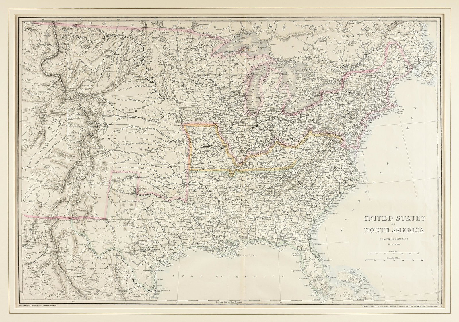 AN AMERICAN CIVIL WAR ERA MAP, "United States of North America (Eastern & Central)," LONDON, (1 of 11)