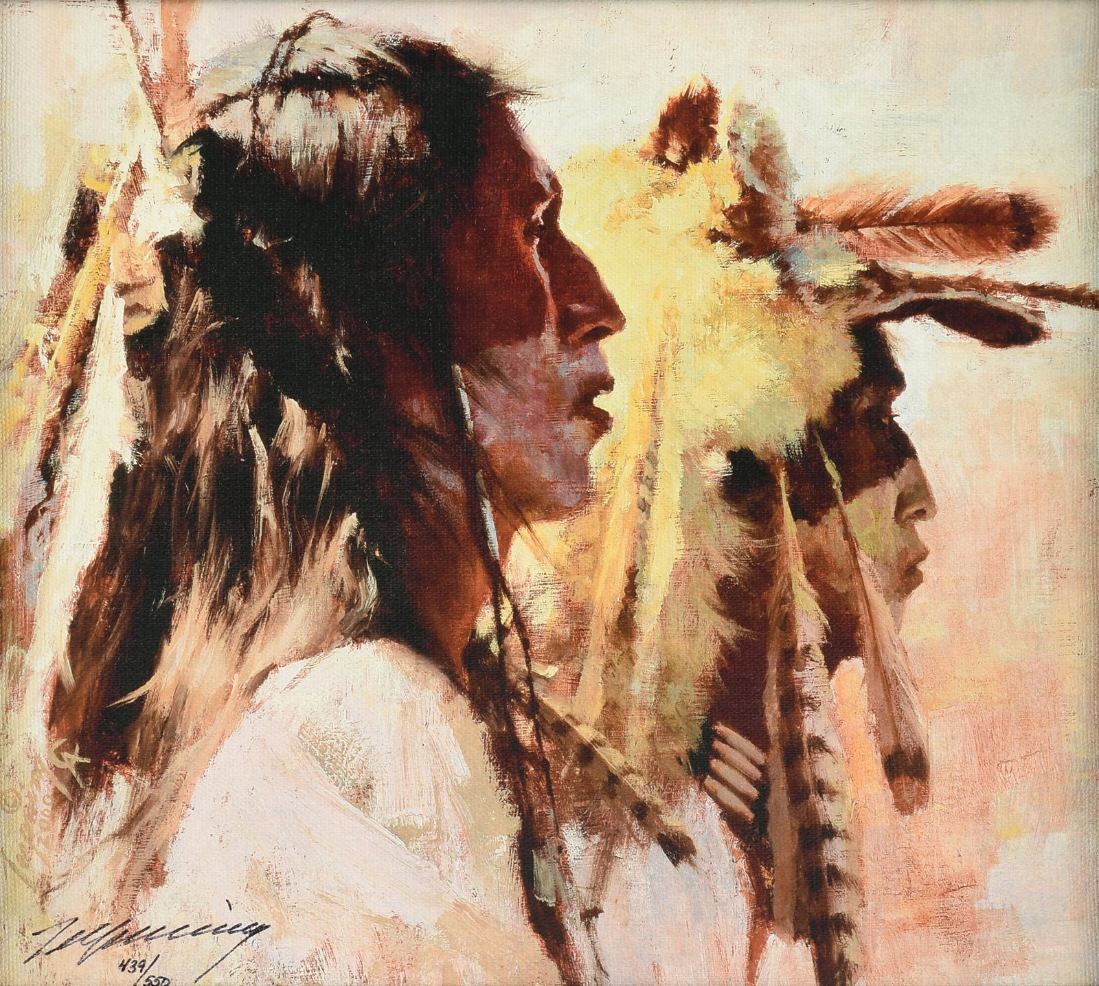 HOWARD TERPNING (American b. 1927) A GICLEE CANVAS, "Proud Men," SIGNED, 2008, (1 of 9)