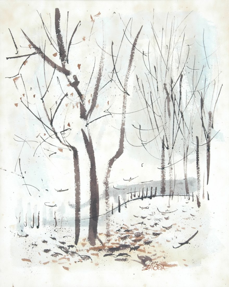 CHARLES SCHORRE (American 1925-1996) A PAINTING,: CHARLES SCHORRE (American 1925-1996) A PAINTING, "Autumn Trees," watercolor on paper, signed L/R. 26 1/2" x 21 1/4" Framed.
