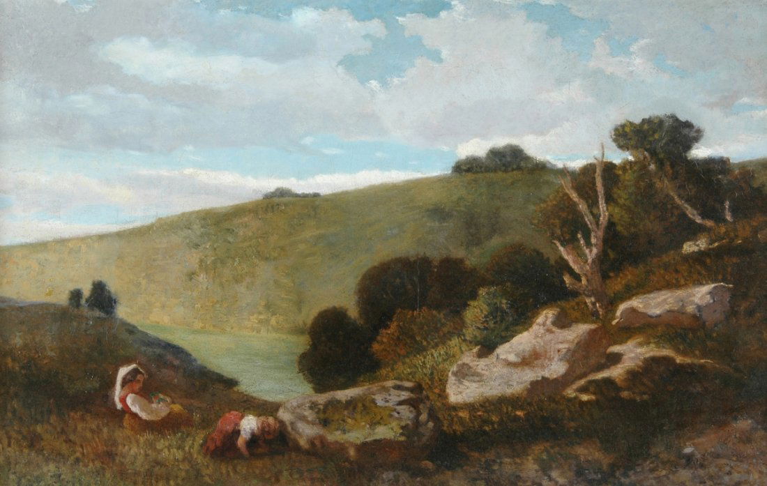 after GEORGE INNESS (American 1825-1894) A PAINTING,: after GEORGE INNESS (American 1825-1894) A PAINTING, "The Pasture, Durham, Conn.," oil on canvas. 18" x 27 1/2" Framed.