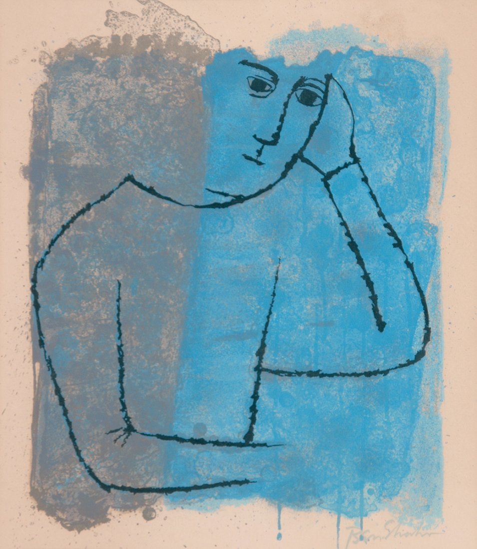 BEN SHAHN (American 1898-1969) A LITHOGRAPH,: BEN SHAHN (American 1898-1969) A LITHOGRAPH, "Untitled," ink on paper, signed L/R. 19" x 16.5". Framed.