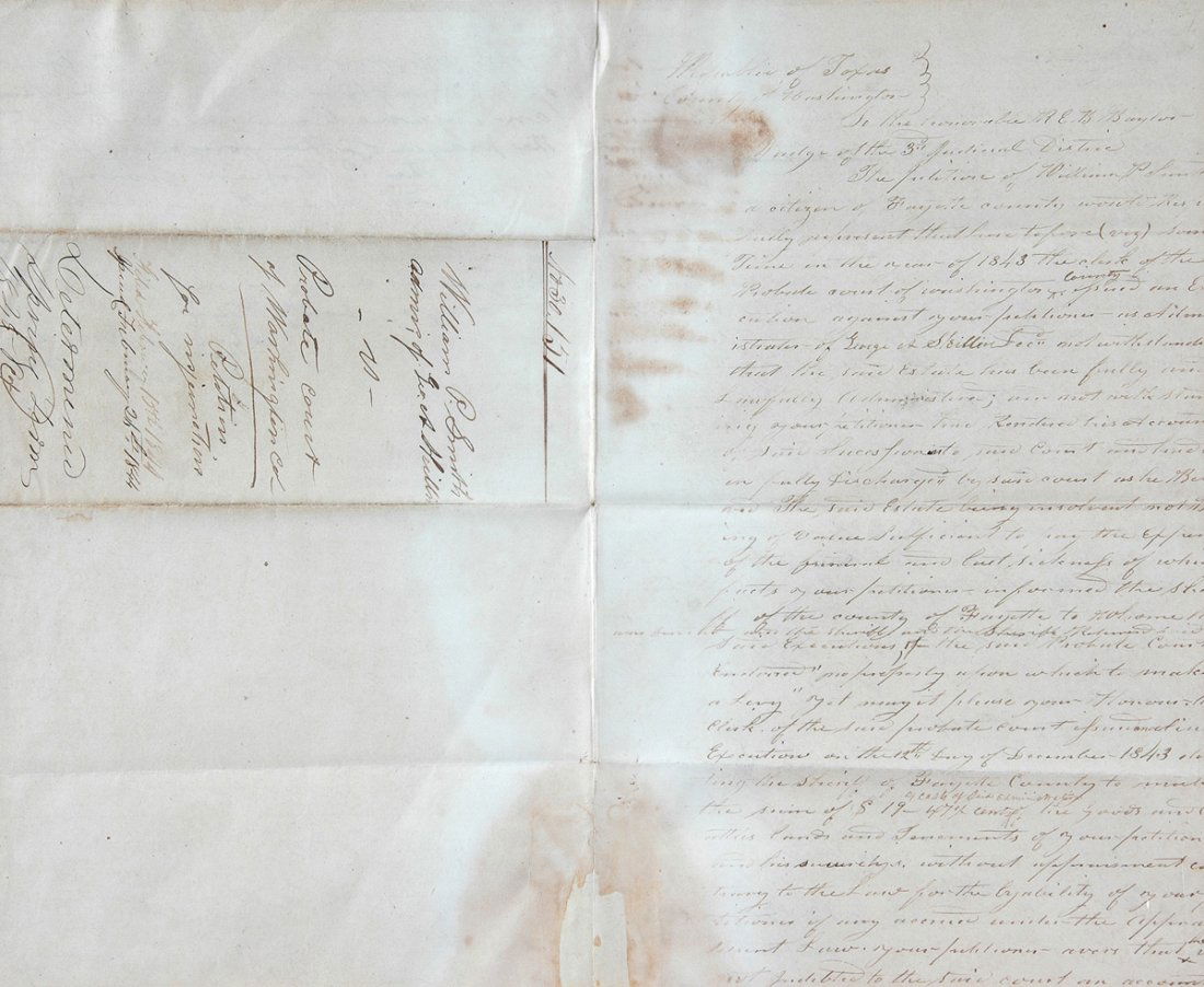 ROBERT EMMETT BLEDSOE BAYLOR, RENOWNED REPUBLIC OF: ROBERT EMMETT BLEDSOE BAYLOR, RENOWNED REPUBLIC OF TEXAS SUPREME COURT JUSTICE, CLERGYMAN AND FOUNDER OF BAYLOR UNIVERSITY. MANUSCRIPT DOCUMENT SIGNED WASHINGTON-ON-THE-BRAZOS, MAY 27, 1847. SUPERB EA