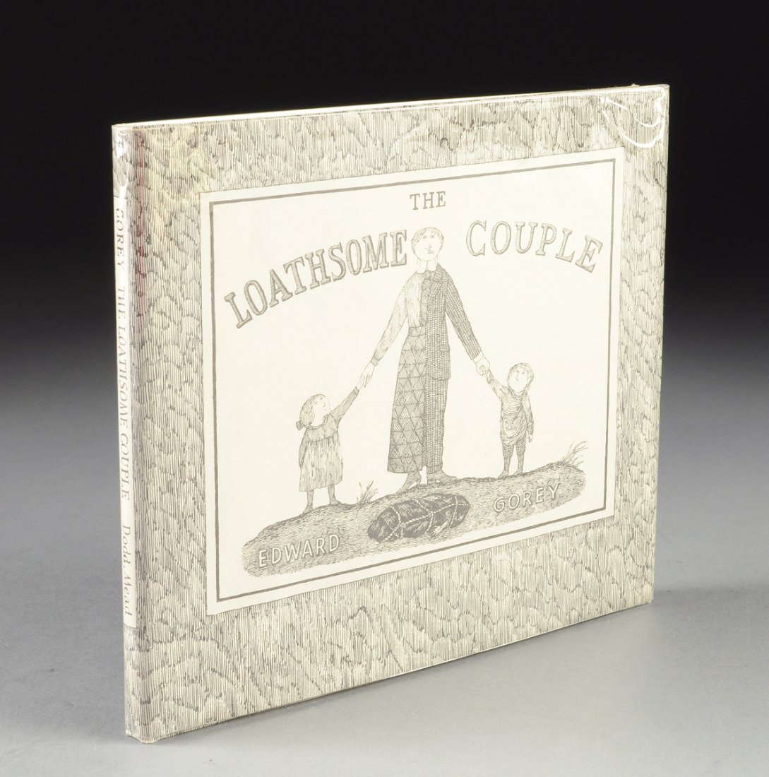 EDWARD GOREY (1925-2000) A BOOK, "The Loathsome: EDWARD GOREY (1925-2000) A BOOK, "The Loathsome Couple," New York: Dodd, Mead & Company, 1977. Second printing, printed hard bound paper boards, glassine covered dust jacket. Signed to title page by E